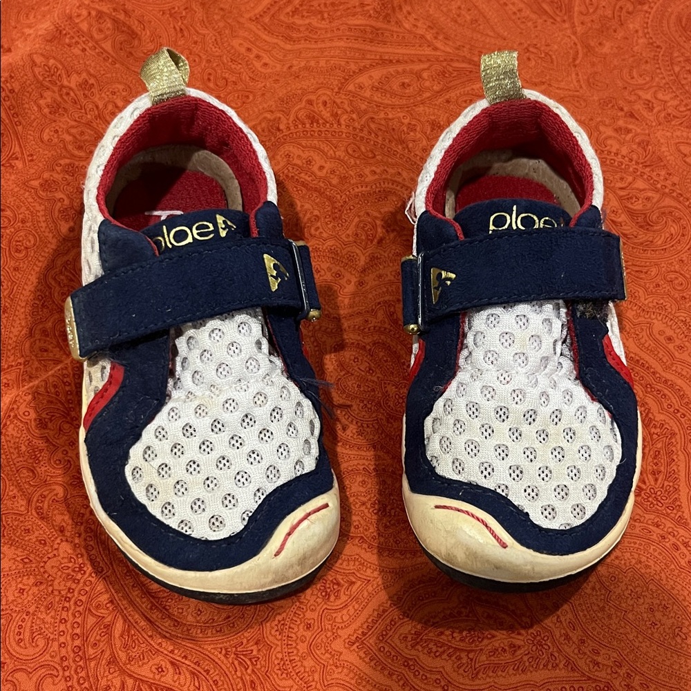 SOLD-PLAE Kids' Navy and White Sneakers with Red Accents
